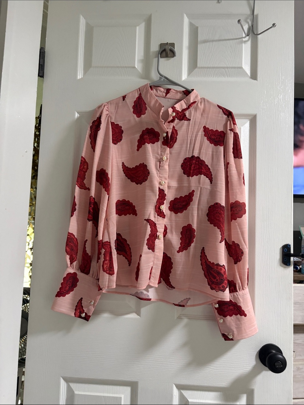 Pink Paisley-Print Button Front Blouse
